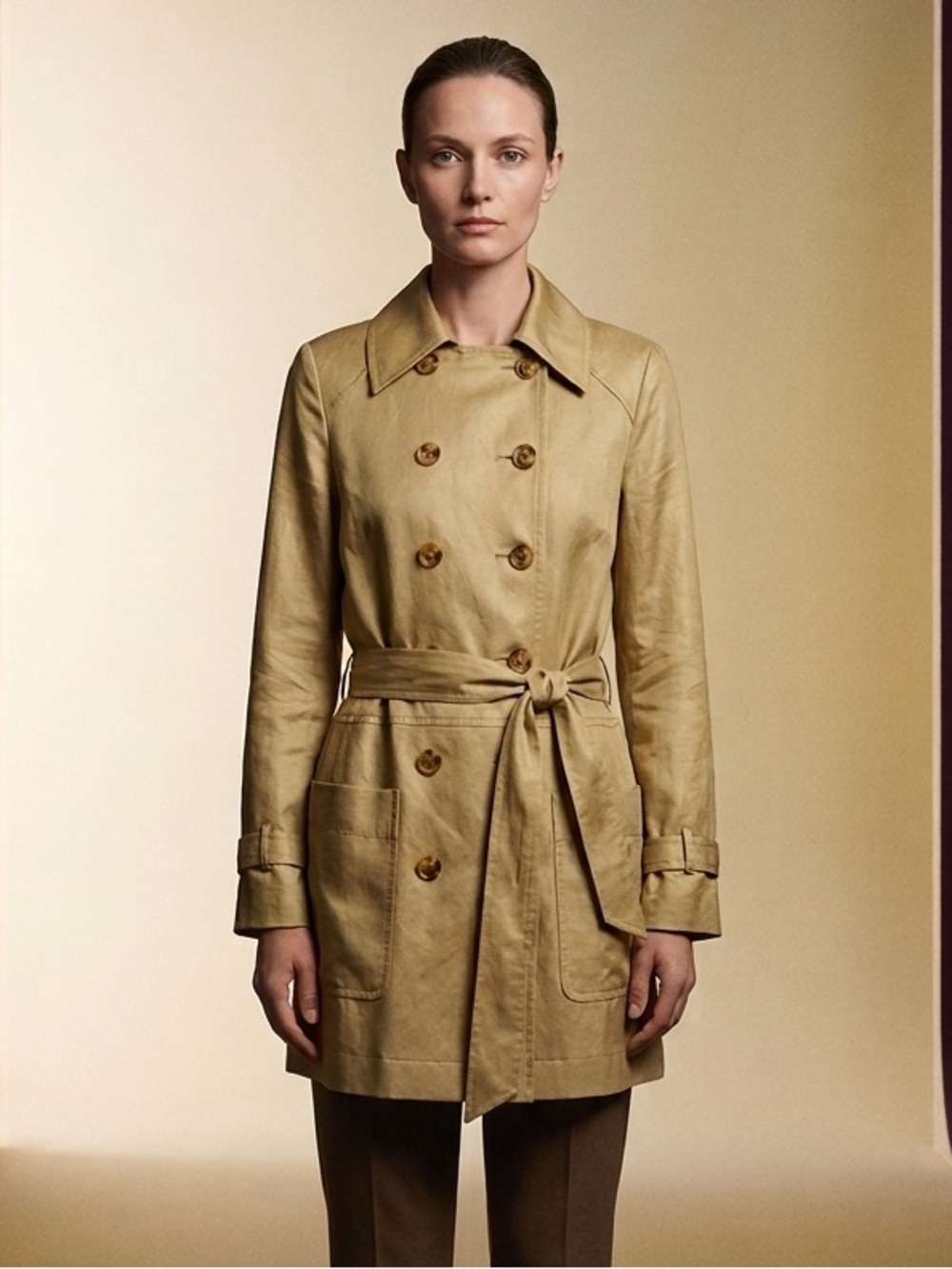 DIANE VON FURSTENBERG Designer Women Sz8 Gold BOGART Trench Coat Linen Silk VTG
